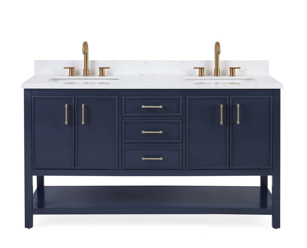 60" Navy Blue Double Sink Bathroom Vanity - Felton # 7330-D60NB