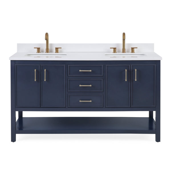 60" Tennant Brand Navy Blue Double Sink Bathroom Vanity - Felton # 7330-D60NB - Bentoncollections