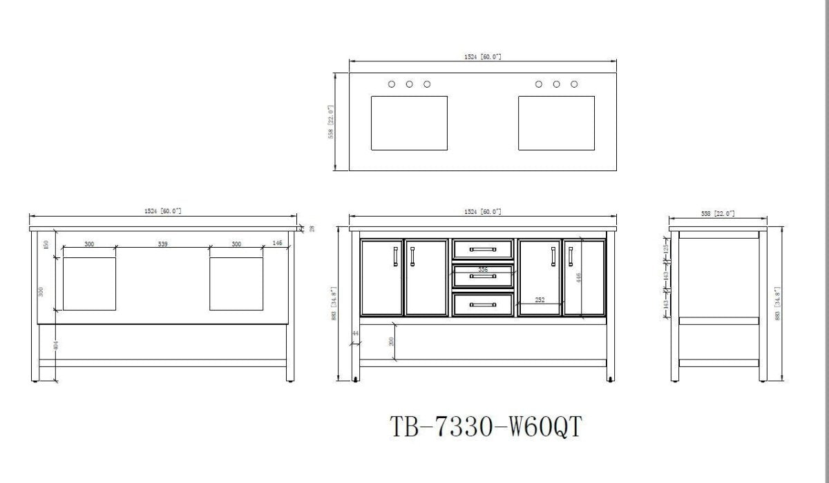 60" Tennant Brand Navy Blue Double Sink Bathroom Vanity - Felton # 7330-D60NB - Bentoncollections