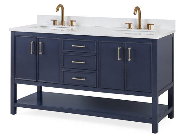 60" Tennant Brand Navy Blue Double Sink Bathroom Vanity - Felton # 7330-D60NB - Bentoncollections