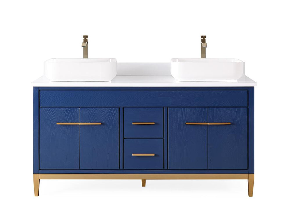 60 Inch Modern Blue Beatrice Vessel Sink Bathroom Vanity
