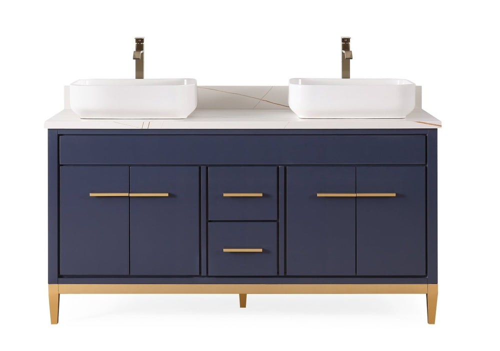 60 Inch Modern Navy Blue Beatrice Vessel Sink Bathroom Vanity