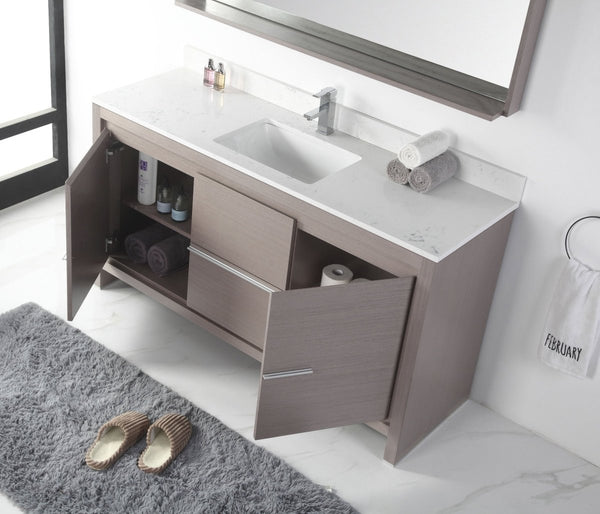 60" Tennant Brand VIARA Modern Style Bathroom Sink Vanity wit Quartz counter top - CL10-GO60-QT Gray Oak Finish - Bentoncollections