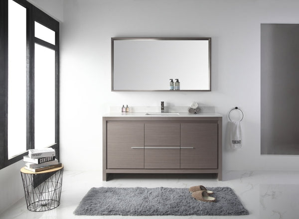 60" Tennant Brand VIARA Modern Style Bathroom Sink Vanity wit Quartz counter top - CL10-GO60-QT Gray Oak Finish - Bentoncollections