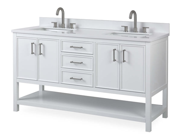 60" Tennant Brand White Color Finish Double Sink Bathroom Vanity - Felton # 7330-D60W - Bentoncollections