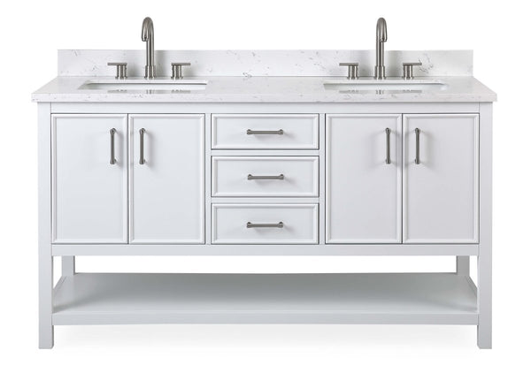 60" Tennant Brand White Color Finish Double Sink Bathroom Vanity - Felton # 7330-D60W - Bentoncollections