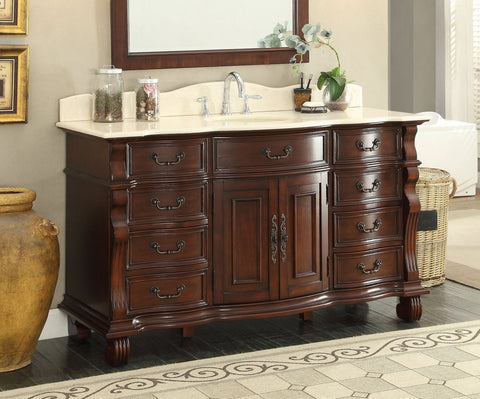 60" Traditional Style Cherry Wood Hopkinton Bathroom Sink Vanity Creama Mafil Marble Top GD-4437M-60 - Bentoncollections