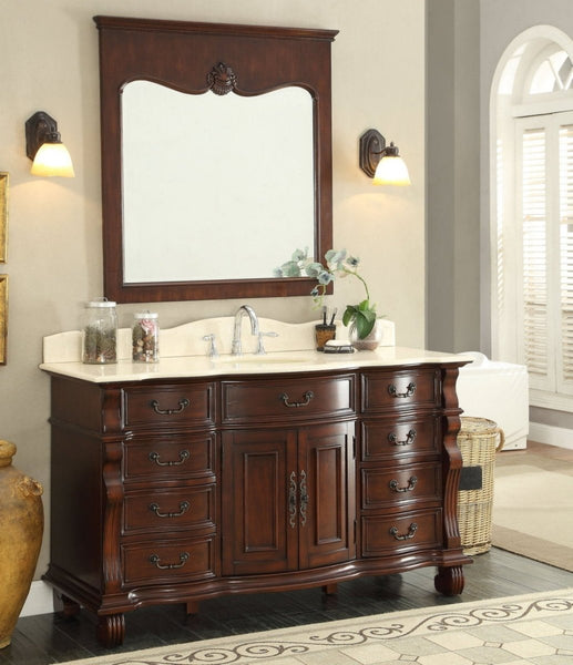 60" Traditional Style Cherry Wood Hopkinton Bathroom Sink Vanity Creama Mafil Marble Top GD-4437M-60 - Bentoncollections