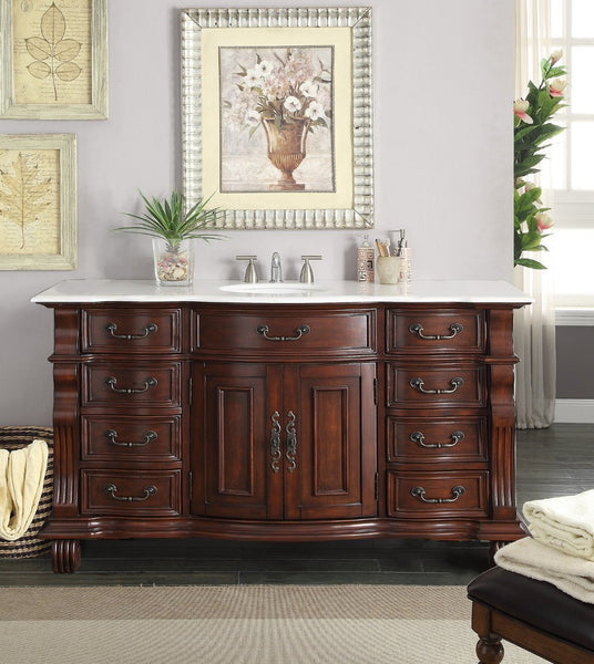 60" Traditional Style Cherry Wood Hopkinton Bathroom Sink Vanity White Marble Top GD-4437W-60 - Bentoncollections