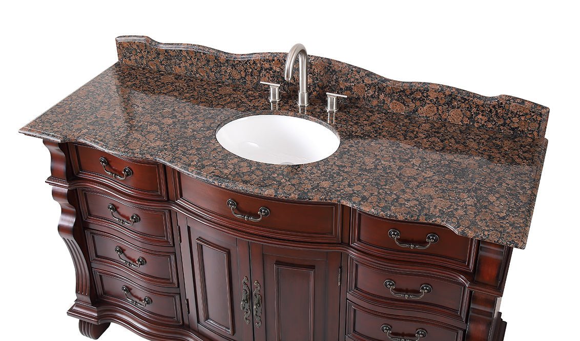 60" Traditional Style Cherry Wood Hopkinton Bathroom Sink Vanity With Baltic Brown Top GD-4437SB-60 - Bentoncollections
