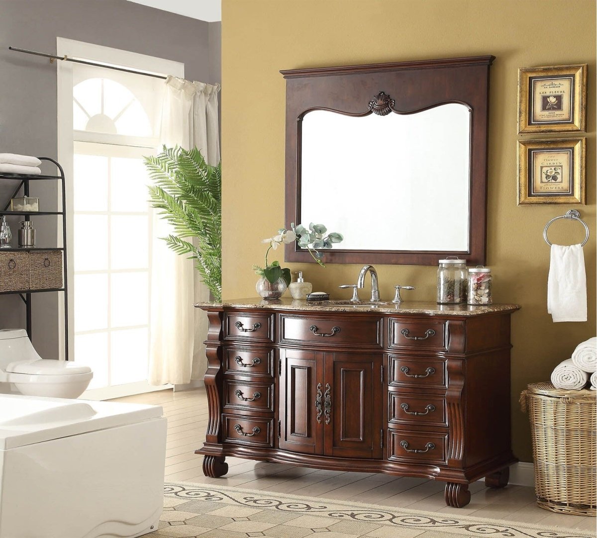 60" Traditional Style Cherry Wood Hopkinton Bathroom Sink Vanity With Baltic Brown Top GD-4437SB-60 - Bentoncollections