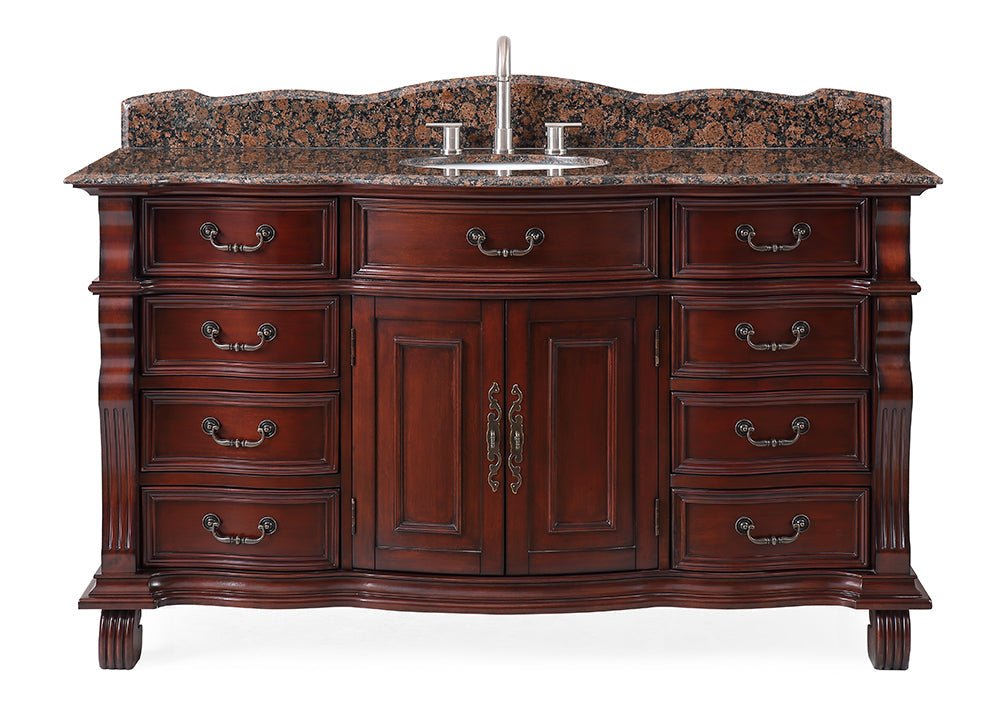 60" Traditional Style Cherry Wood Hopkinton Bathroom Sink Vanity with Baltic Brown Top