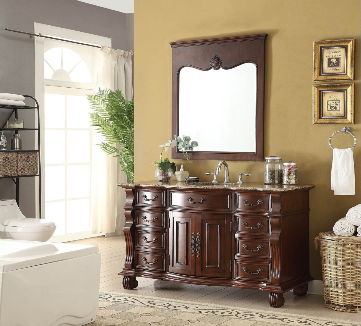 60" Traditional Style Cherry Wood Hopkinton Bathroom Sink Vanity With Baltic Brown Top GD-4437SB-60 - Bentoncollections