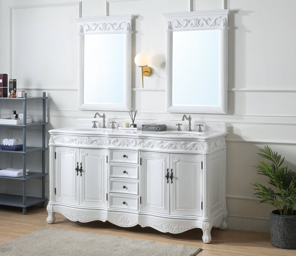 64" Antique White Traditional Style Double Sink Beckham Bathroom Vanity - CF-3882W-AW-64 - Bentoncollections