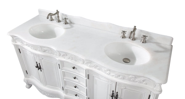 64" Antique White Traditional Style Double Sink Beckham Bathroom Vanity - CF-3882W-AW-64 - Bentoncollections