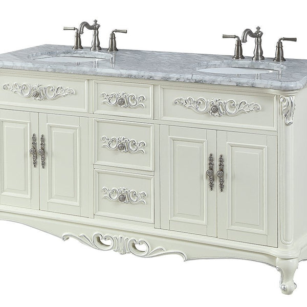 64” Benton Collection Verondia Vintage Style White Bathroom Vanity CF-