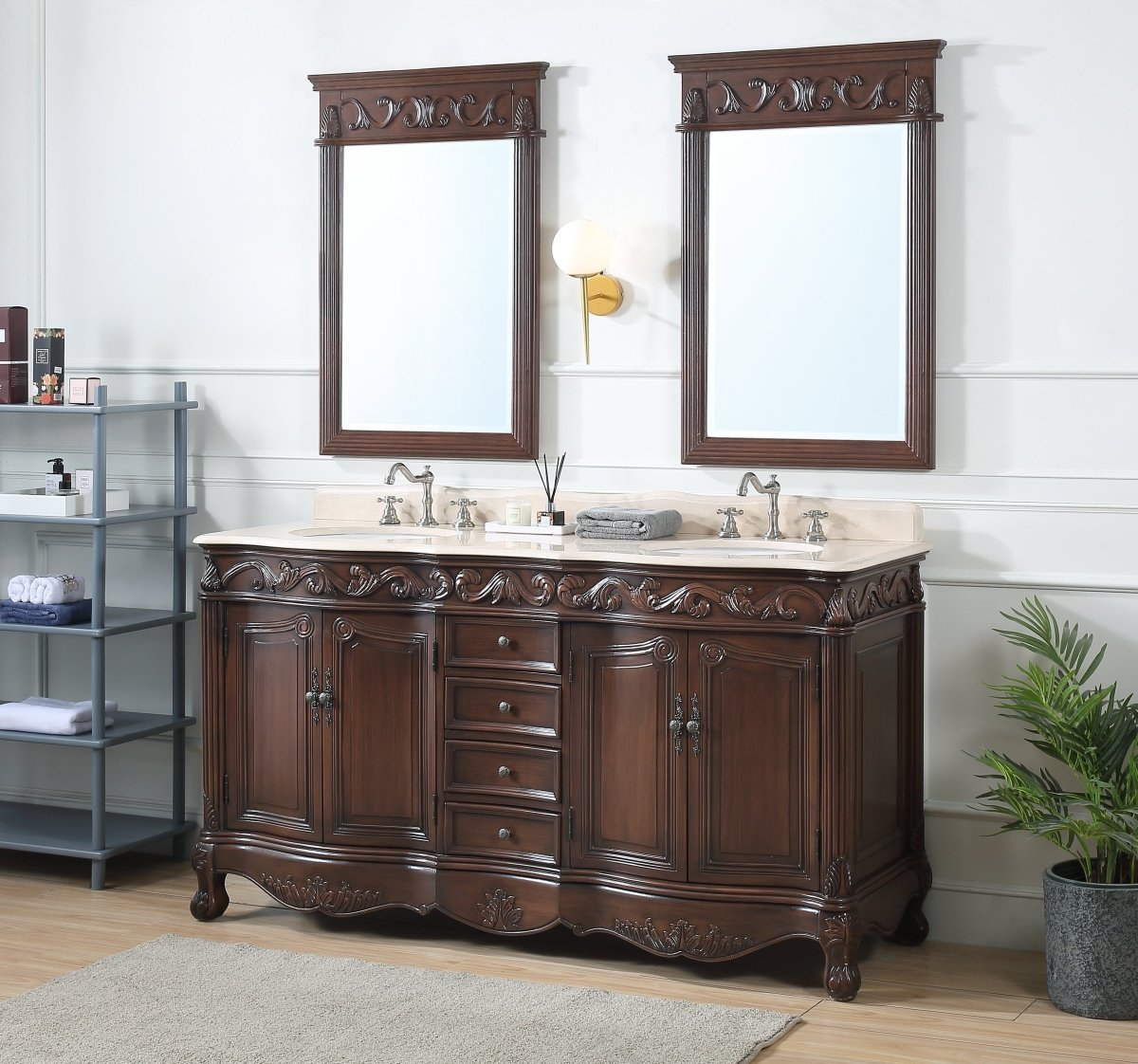 64" Traditional Style Brown Double Sink Beckham Bathroom Vanity - CF-3882M-TK-64 - Bentoncollections