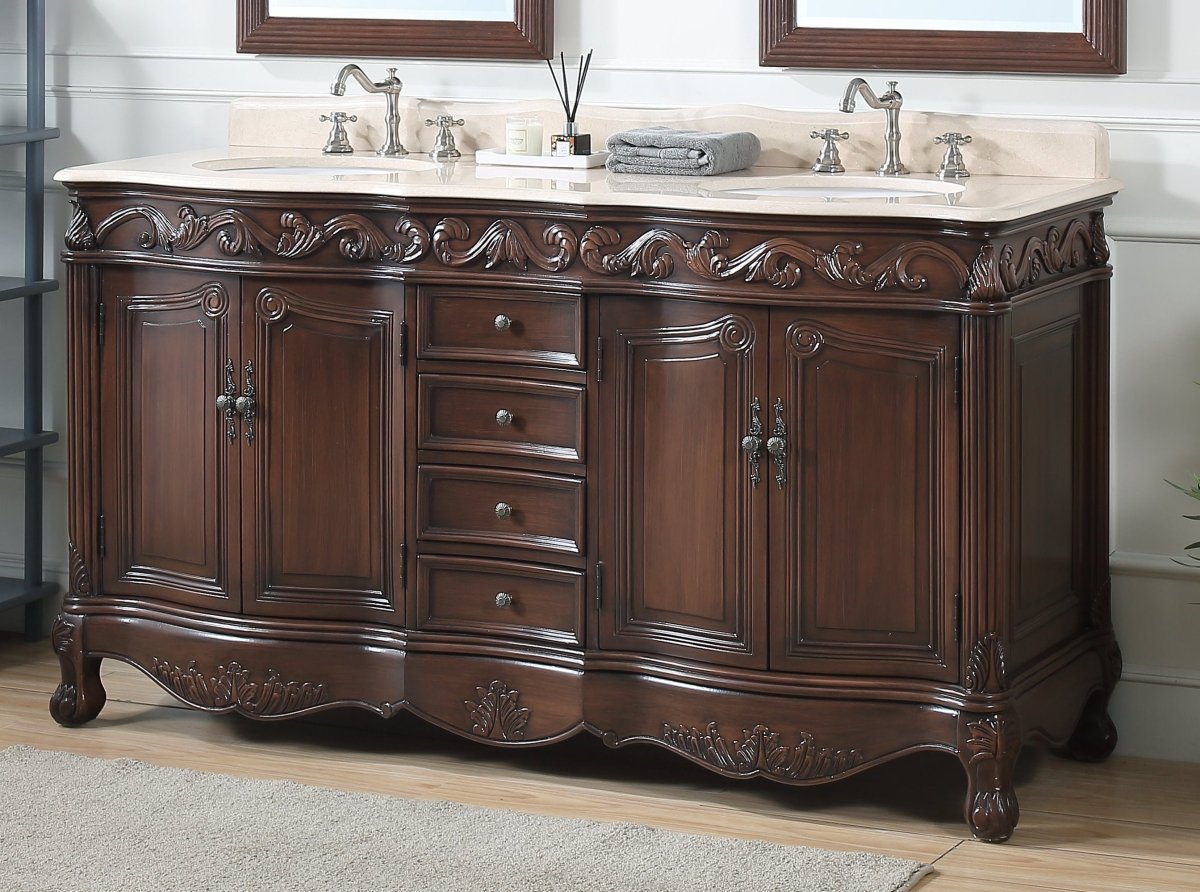 64" Traditional Style Brown Double Sink Beckham Bathroom Vanity - CF-3882M-TK-64 - Bentoncollections