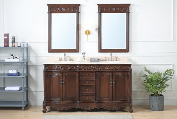 64" Traditional Style Brown Double Sink Beckham Bathroom Vanity - CF-3882M-TK-64 - Bentoncollections