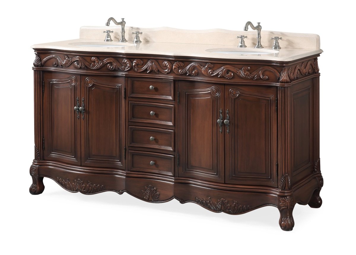 64" Traditional Style Brown Double Sink Beckham Bathroom Vanity - CF-3882M-TK-64 - Bentoncollections