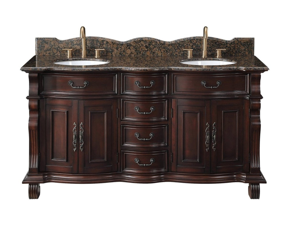64" Traditional Style Cherry Wood Hopkinton Double Sink Bathroom Vanity