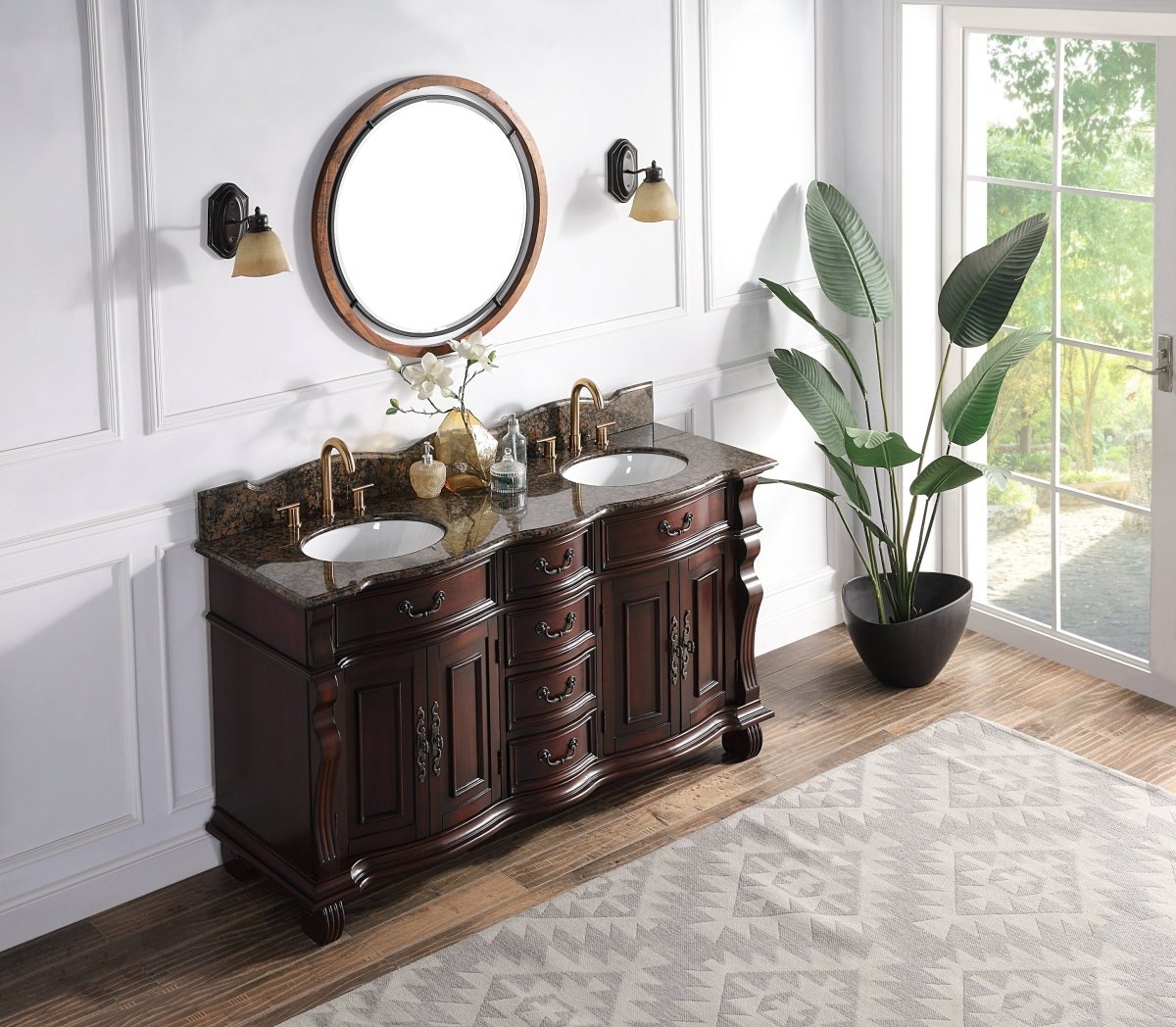 64" Traditional Style Cherry Wood Hopkinton Double Sink Bathroom Vanity GD-4438W-64 - Bentoncollections