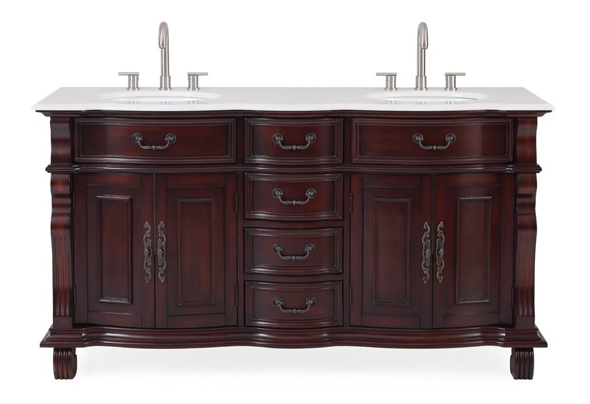64" Traditional Style Cherry Wood Hopkinton Double Sink Bathroom Vanity