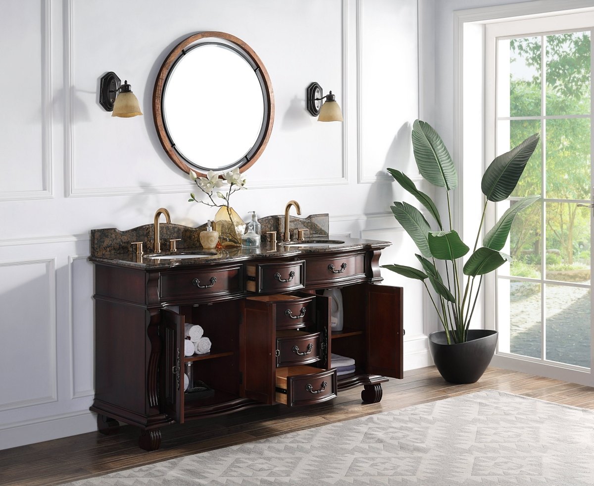 64" Traditional Style Cherry Wood Hopkinton Double Sink Bathroom Vanity GD-4438W-64 - Bentoncollections
