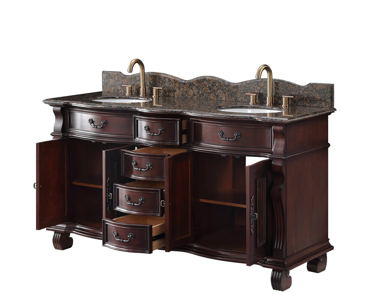64" Traditional Style Cherry Wood Hopkinton Double Sink Bathroom Vanity GD-4438W-64 - Bentoncollections