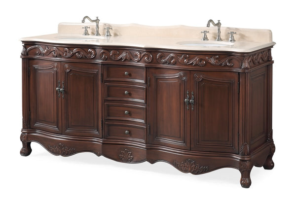 72" Traditional Style Brown Double Sink Beckham Bathroom Vanity - CF-3882M-TK-72 - Bentoncollections