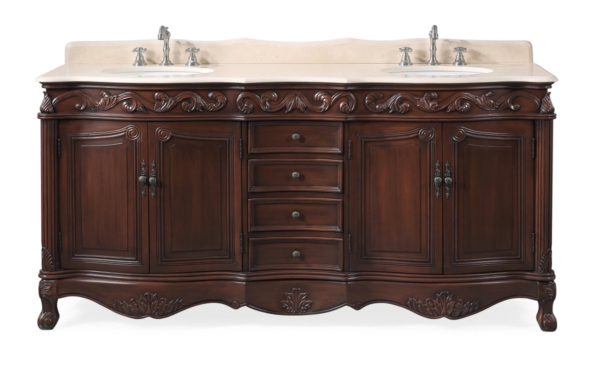 72" Traditional Style Brown Double Sink Beckham Bathroom Vanity - CF-3882M-TK-72 - Bentoncollections