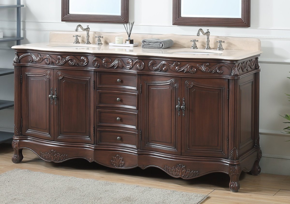 72" Traditional Style Brown Double Sink Beckham Bathroom Vanity - CF-3882M-TK-72 - Bentoncollections