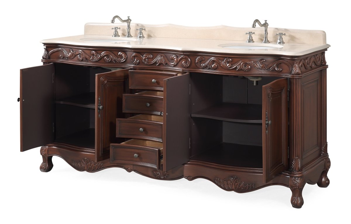 72" Traditional Style Brown Double Sink Beckham Bathroom Vanity - CF-3882M-TK-72 - Bentoncollections
