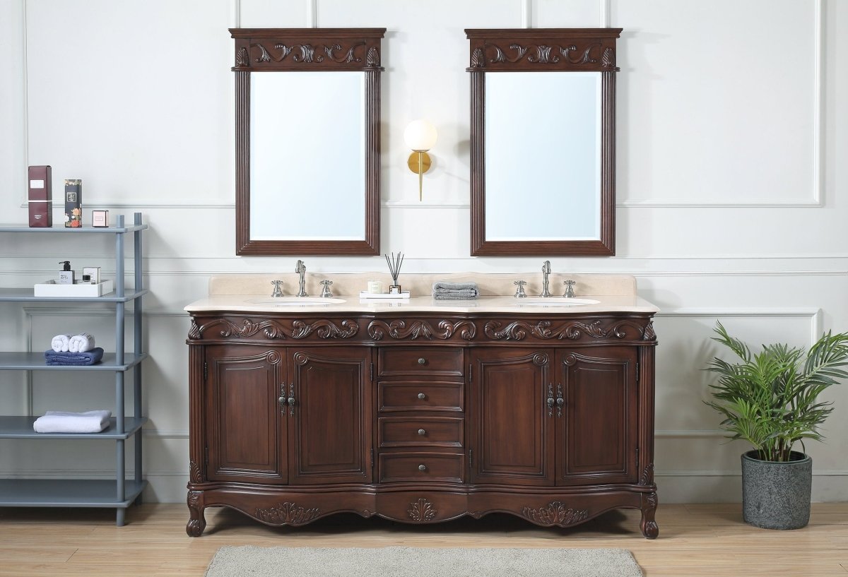 72" Traditional Style Brown Double Sink Beckham Bathroom Vanity - CF-3882M-TK-72 - Bentoncollections