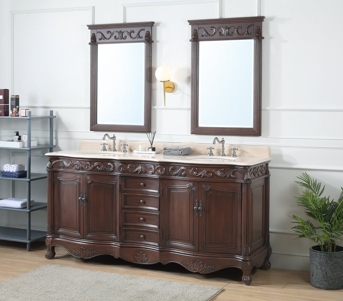 72" Traditional Style Brown Double Sink Beckham Bathroom Vanity - CF-3882M-TK-72 - Bentoncollections