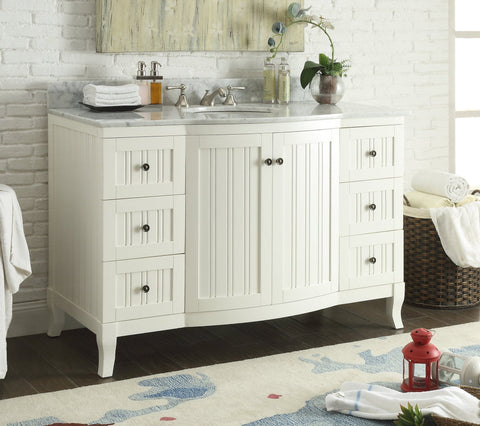 49" Italian Carrra Marble Top White Algar Bathroom Sink Vanity  # 9717W  (White)) - Chans Furniture - 1