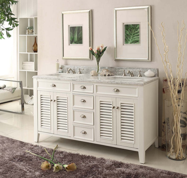 60" Kalani Double Sink Vanity with Italian Carrara Marble Countertop - Benton Collection Model YR-3028Q60D