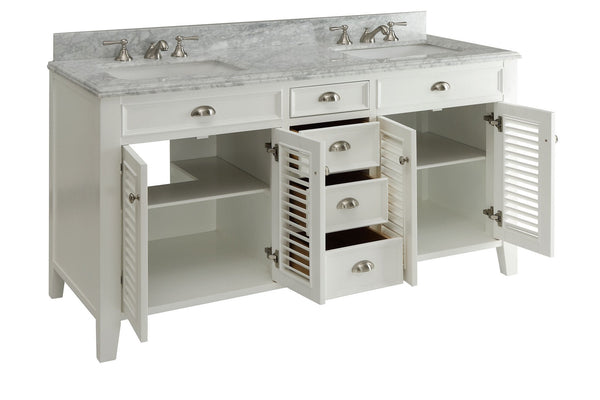 60" Kalani Double Sink Vanity with Italian Carrara Marble Countertop - Benton Collection Model YR-3028Q60D