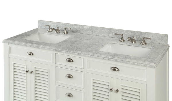 60" Kalani Double Sink Vanity with Italian Carrara Marble Countertop - Benton Collection Model YR-3028Q60D