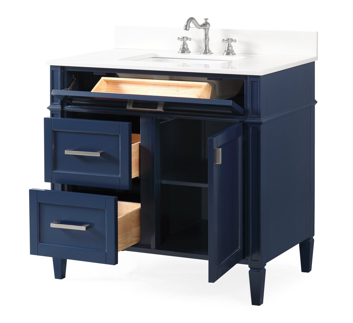 Tennant Brand Durand Modern Navy Blue Bathroom Sink Vanity QT-1808-V36NB - Bentoncollections
