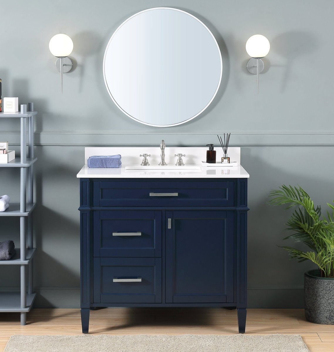 Tennant Brand Durand Modern Navy Blue Bathroom Sink Vanity QT-1808-V36NB - Bentoncollections