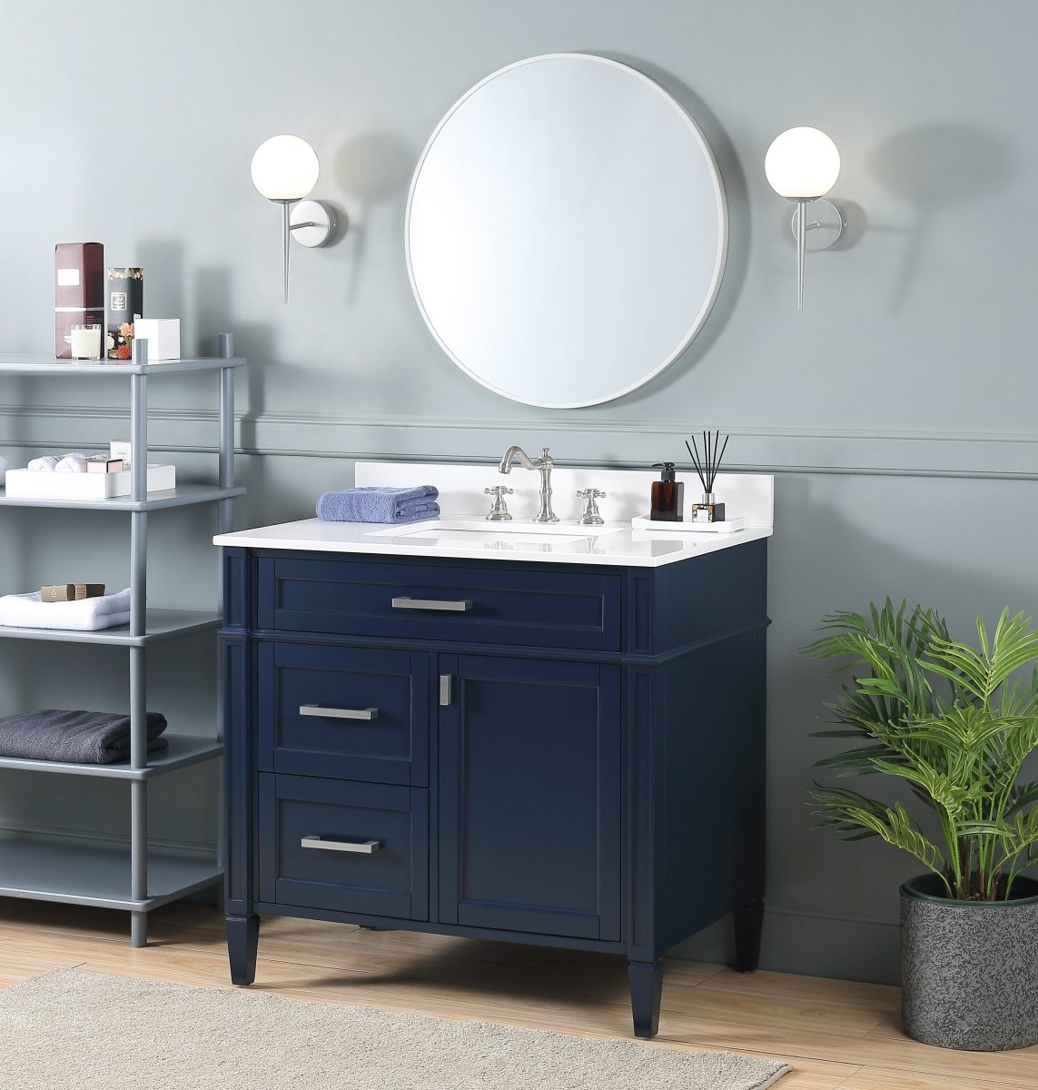 Tennant Brand Durand Modern Navy Blue Bathroom Sink Vanity QT-1808-V36NB - Bentoncollections