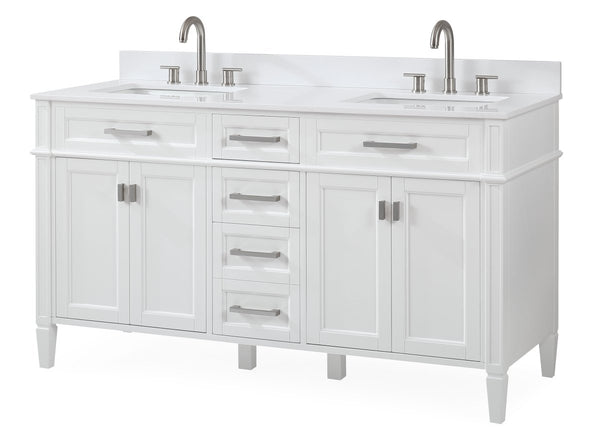 Tennant Brand Durand Modern White Double Sink Bathroom Vanity - GD-1808-D60W-QT - Bentoncollections