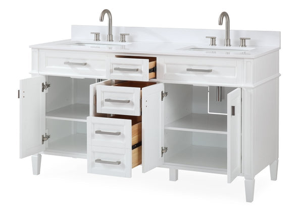 Tennant Brand Durand Modern White Double Sink Bathroom Vanity - GD-1808-D60W-QT - Bentoncollections